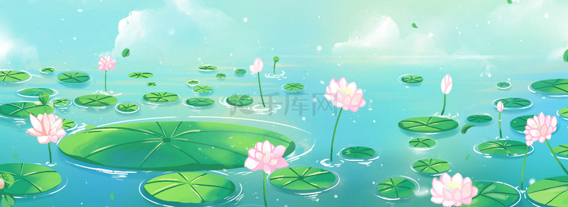 小暑插画背景图片_夏天夏日荷花池塘插画背景