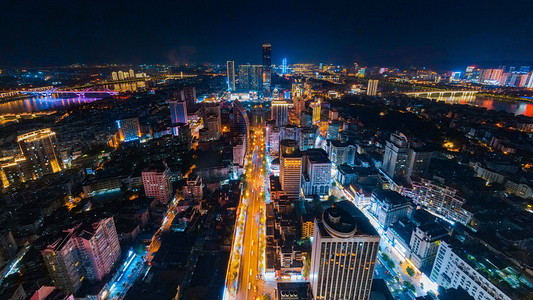 城市夜晚广西柳州风情港夜景风光航拍楼顶无人机摄影图配图