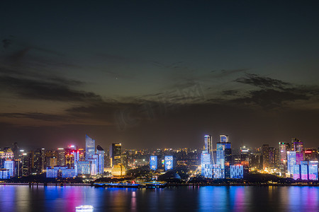 杭州g20峰会晚上灯光秀钱江新城灯光秀摄影图配图
