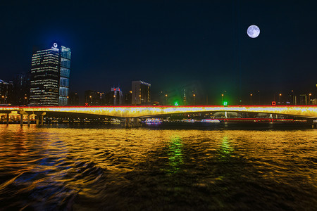 广州珠江江湾大桥城市夜景摄影图配图