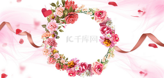 传统日式花朵图案背景图片_七夕情人节花环高清背景