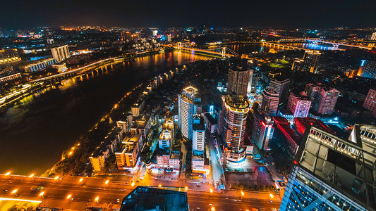 城市夜晚广西柳州风情港夜景航拍楼顶无人机摄影图配图