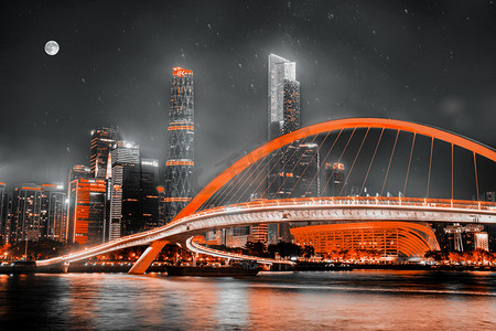 广州珠江海心天台海信步行桥月夜摄影图配图