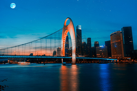 中秋月夜摄影照片_广州市珠江猎德大桥网红桥月夜摄影图配图