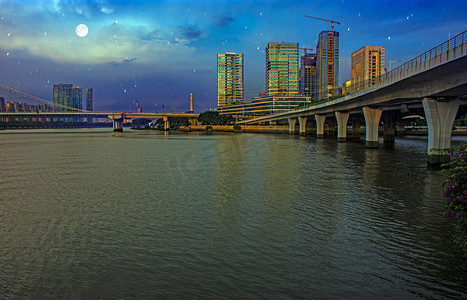 广州珠江猎德桥网红桥月夜摄影图配图