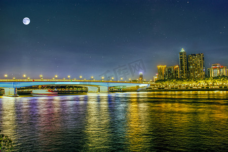 广州珠江广州大桥城市月夜摄影图配图