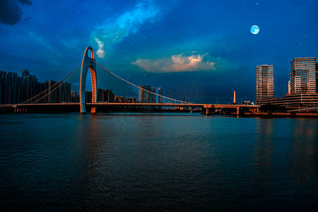 广州珠江猎德大桥城市夜晚摄影图配图