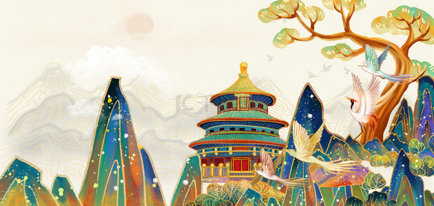 古风背景色彩背景图片_中国风建筑复古国潮背景