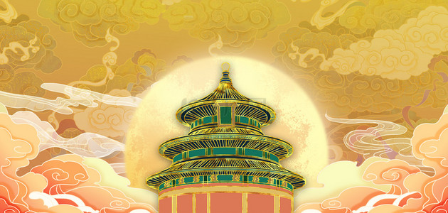 中国风元素敦煌背景图片_敦煌祥云宫殿中国风古风