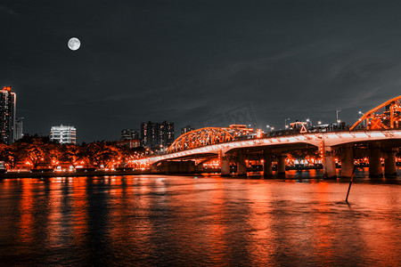 海珠桥夜景摄影照片_广州珠江海珠桥城市夜景摄影图配图
