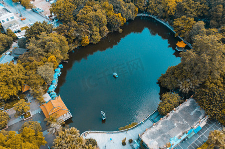 城市中午广西柳州柳侯湖公园湖边无人机摄影图配图