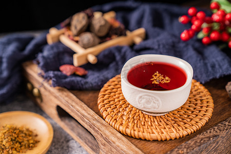 桂花乌龙茶茶叶摄影照片_酸梅汤夏日消暑解渴开胃摄影图配图