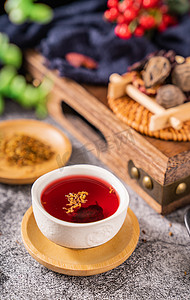 桂花乌龙茶茶叶摄影照片_酸梅汤夏季开胃消暑饮品摄影图配图