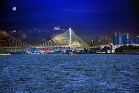 广州珠江鹤洞大桥建筑夜景摄影图配图