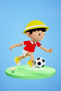 足球卡通人物背景图片_运动3D踢足球卡通人物C4D背景