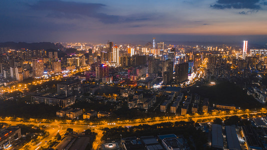 城市夜晚广西柳州城中区城市风光夜景楼顶无人机摄影图配图