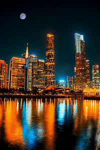 广州珠江城市建筑大楼夜景摄影图配图