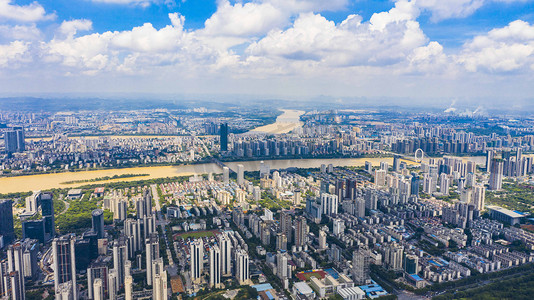 柳州风景摄影照片_城市中午广西柳州城市风光全景楼顶无人机摄影图配图