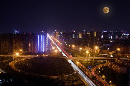 湖南长沙夜晚中秋佳节立交桥城市夜景摄影图配图