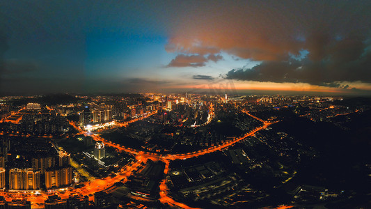 城市夜晚广西柳州城中区风光夜景航拍楼顶无人机摄影图配图