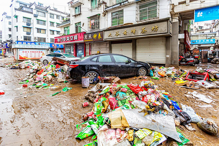 洪灾晌午房屋山城流动摄影图配图