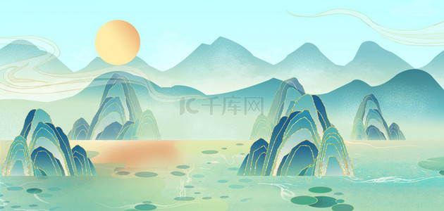 2d古风室内背景图片_古风山水山水渐变中国风背景