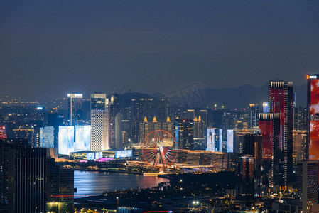 深圳城市夜晚摩天轮深圳摩天轮夜景摄影图配图