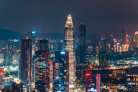 深圳建筑夜晚地表建筑深圳城市深圳夜景摄影图配图