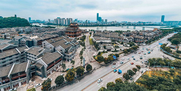 城市中午广西柳州窑埠古镇城市风光景区无人机摄影图配图