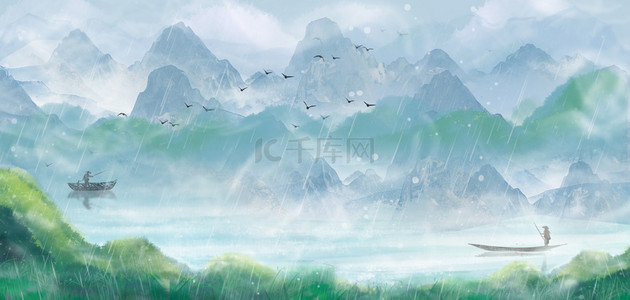 云中飘雪背景图片_古风山水云中山景中国风云雾雨景