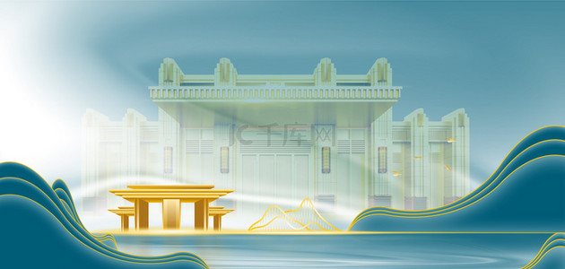 房地产楼盘青色背景图