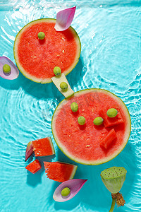 水波背景图摄影照片_静物棚拍新鲜水果西瓜蔬果摄影图配图