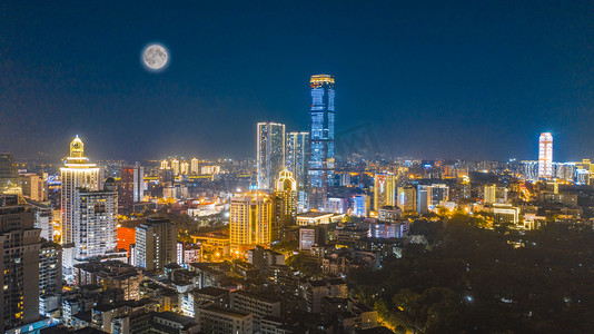 航拍城市建筑摄影照片_城市夜晚广西柳州城市夜景风光航拍楼顶无人机摄影图配图