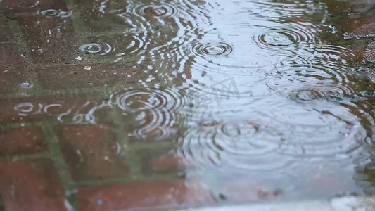 雨风景摄影照片_雨水落到地面的波纹