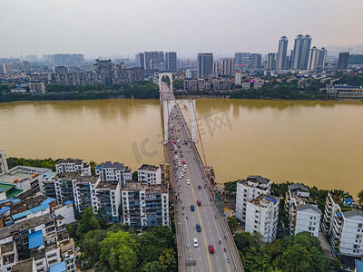城市中午柳州红光大桥洪水楼顶无人机摄影图配图