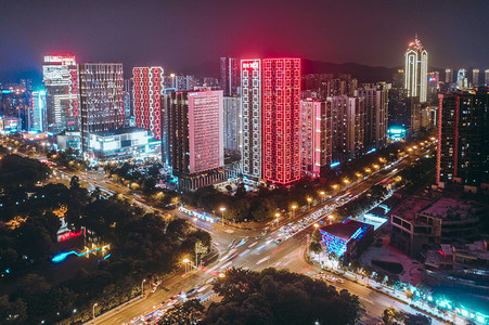 城市夜晚广西柳州阳光100夜景楼顶无人机摄影图配图