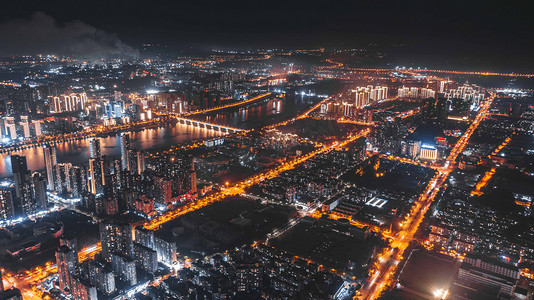 柳州夜景摄影照片_城市夜晚广西柳州城中区夜景风光航拍楼顶无人机摄影图配图