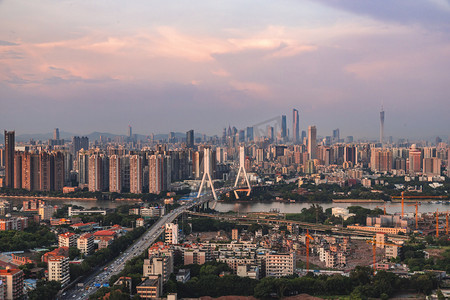 天台表白摄影照片_广州鹤洞桥晚霞夕阳猎德桥天台拍摄摄影图配图