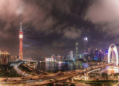 广州灯光秀夜晚城市天台拍摄摄影图配图