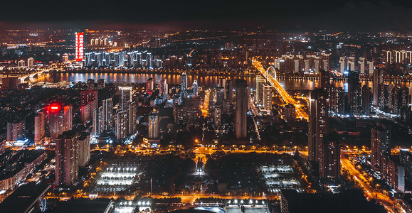 城市夜晚广西柳州城中区夜景风光楼顶无人机摄影图配图