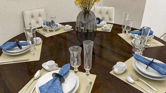 室内家居设计餐桌杯具摆放摄影图配图