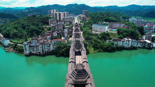 侗族三江风雨桥少数民族建筑航拍