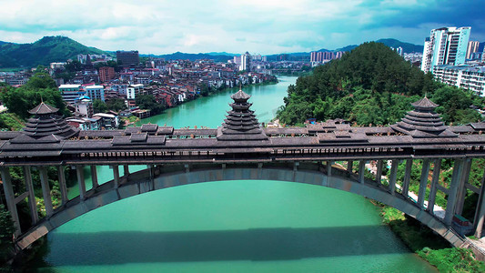 侗族三江风雨桥少数民族建筑摄影图