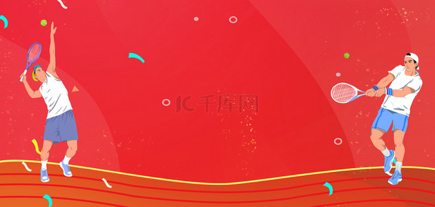 中国加油红色背景背景图片_东京奥运会网球少年红色简约背景