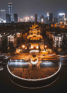 龙华古寺摄影照片_城市夜晚广西柳州西来古寺航拍夜景寺庙无人机摄影图配图