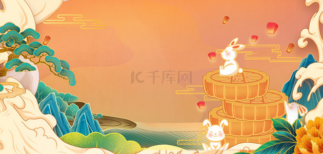 广州月饼背景图片_中秋节月饼国潮海报背景