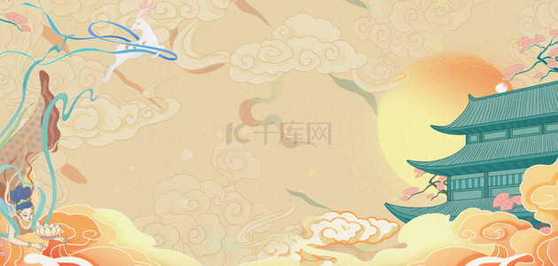 壁画壁画背景图片_敦煌古建筑黄色中国风