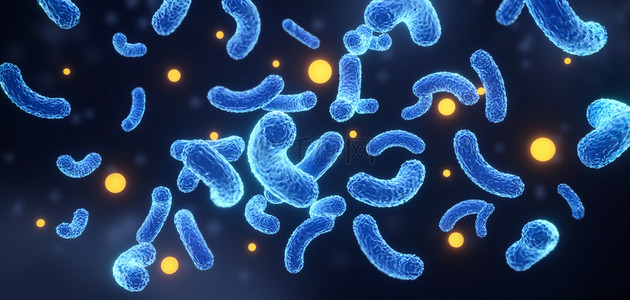 立体生物模型背景图片_细菌病毒医疗生物蓝色