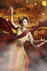 敦煌飞天白天飞天女室内飞天动作摄影图配图