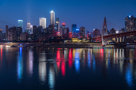 重庆南滨路夜景晚上城市室外摄影摄影图配图